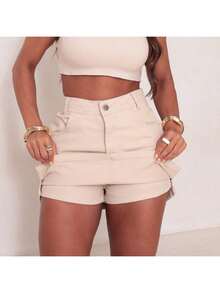 Shorts And Jeans Skirt With Side Opening - Màu be - Xem 4
