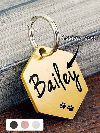 1pc Customized Hexagon Pet ID Tag, Stainless Steel Material With Laser Engraved Personalized ID Name And Contact Info, Prevent Loss, Suitable For Small/Medium/Large Dogs & Cats, Pet Accessory - Ideal Gift For Cats And Dogs