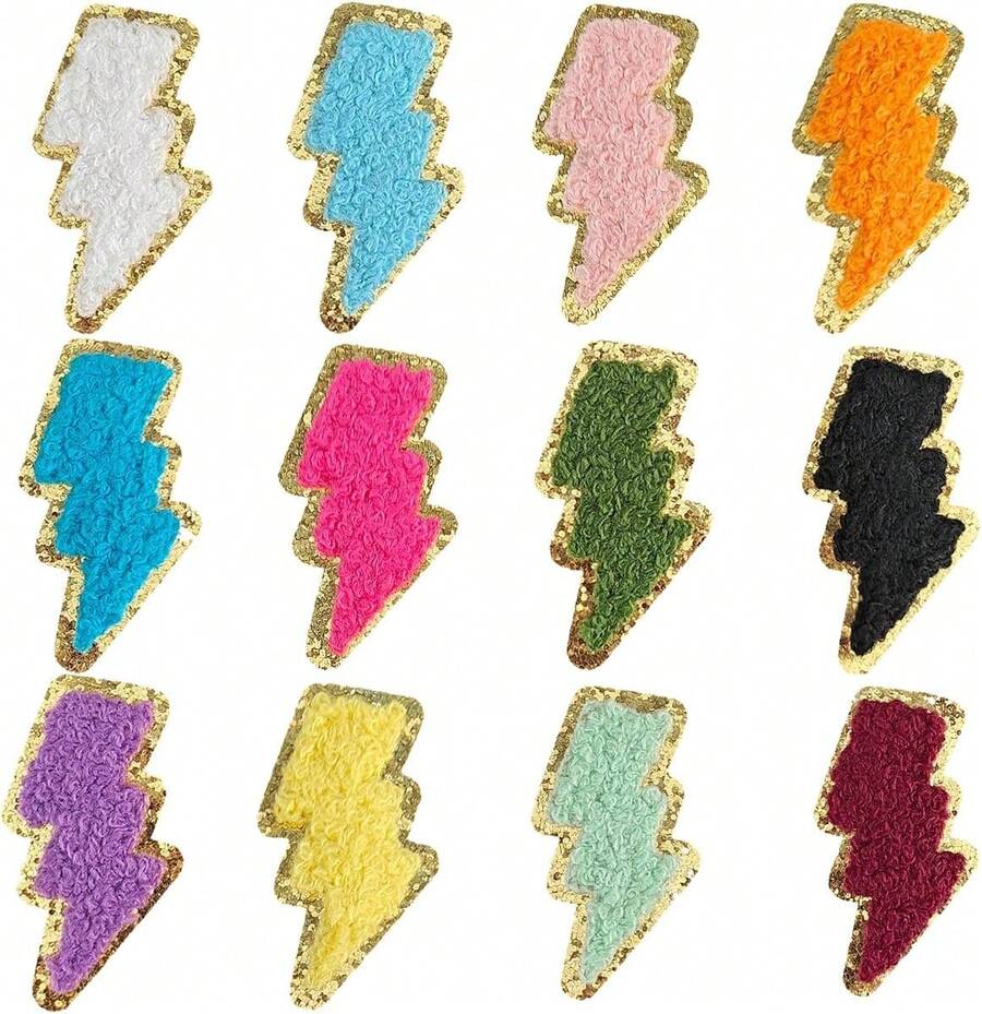 12 PCS Chenille Patches Bolt Iron On Patches Embroidery Patch Hats Jackets Backpacks Socks Clothing - Chenille - View 1