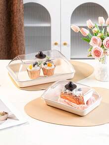 Multi-Size Rectangular Display Plastic Trays With Dustproof Lids, Unbreakable, Reusable Fruit/Dessert/Snack/Cake Platters, Suitable For Festivals, Weddings, Parties, And Banquets - Milky White - View 1