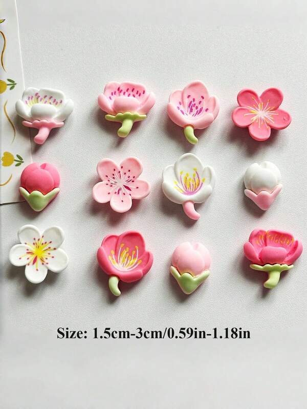 12pcs Sakura & Peach Blossom Shoe Charms Set, Suitable For Sandals & Beach Shoes