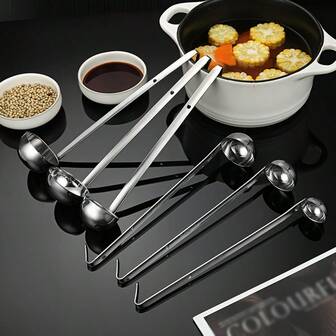 1pc Stainless Steel Long Handle Seasoning Spoon, Long Handle Soup Ladle, Mixing Spoon, Portion Control Serving Spoon, Sauce Spoon, Suitable For Serving, Cooking, Stirring, Kitchen Accessory, Dishwasher