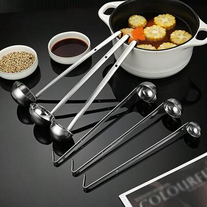 1pc Stainless Steel Long Handle Seasoning Spoon, Long Handle Soup Ladle, Mixing Spoon, Portion Control Serving Spoon, Sauce Spoon, Suitable For Serving, Cooking, Stirring, Kitchen Accessory, Dishwasher