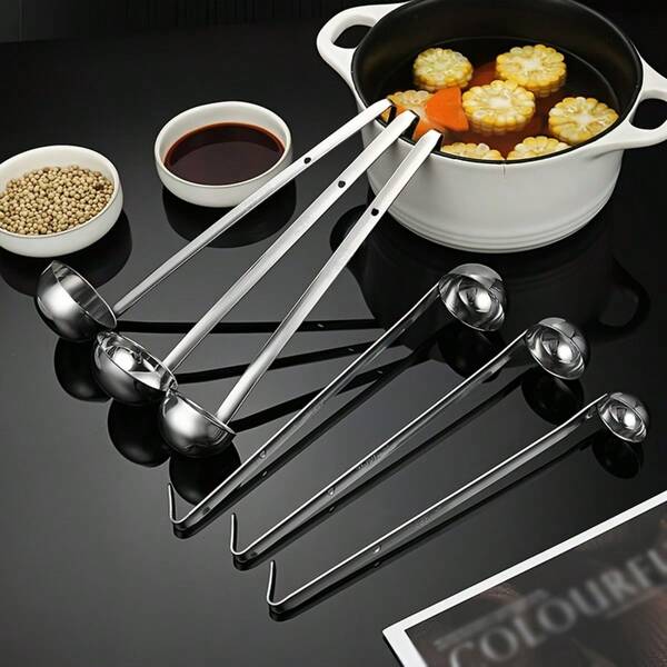 1pc Stainless Steel Long Handle Seasoning Spoon, Long Handle Soup Ladle, Mixing Spoon, Portion Control Serving Spoon, Sauce Spoon, Suitable For Serving, Cooking, Stirring, Kitchen Accessory, Dishwasher