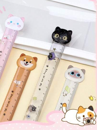 Set di righelli a forma di gatto e cane: grazioso gatto e Shiba Inu, colori pastello, design adorabile di animali. Adatto per disegno di studenti, misurazione per esami, accessori da scrivania, righello animale carino e pratico, allevia lo stress, aggiunge divertimento studio e alla vita, migliora il valore e la praticità della cancelleria, regali perfetti per insegnanti per premiare gli studenti.