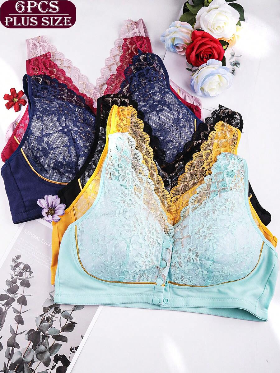 6-Pack Plus Size Elegant Lace Front Closure Bra, Soft Comfort, Special ...
