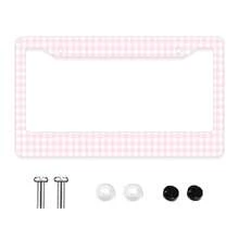 1pc Pink Gingham Checkered Pattern Aluminum License Plate Frame 6x12 Inches With Screw Kit, Retro And Cute Car Decor Accessory Vehicle Personalization, Fun And Quirky Design As A, Universal Size Fits Standard US License Plates - 12x6 inch - 查看 8