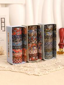 10 Rolls/Box Of Retro Good Luck Washi Tape With Colorful Floral Patterns, Suitable For Diy Crafts, Scrapbooking, Decoration, Craft Material Accessories, Notebooks, And Gift Wrapping. Perfect As A Gift For Friends, Classmates, And Craft Enthusiasts. Back To School , Valentine's Day, Halloween, Christmas, Thanksgiving, Birthday, Homecoming Season Gifts, St. Nicholas Day, Three Kings' Day, Merry Christmas. 10 Rolls Of Rich Floral Planner Tape.