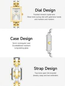 Anne KLein Women's Two-Tone Gold And Silver Rectangular Watch With Silver Roman Numeral Dial, Gold-Tone Bracelet, Jewelry Clasp And Splash Resistant Design - one-size - View 6