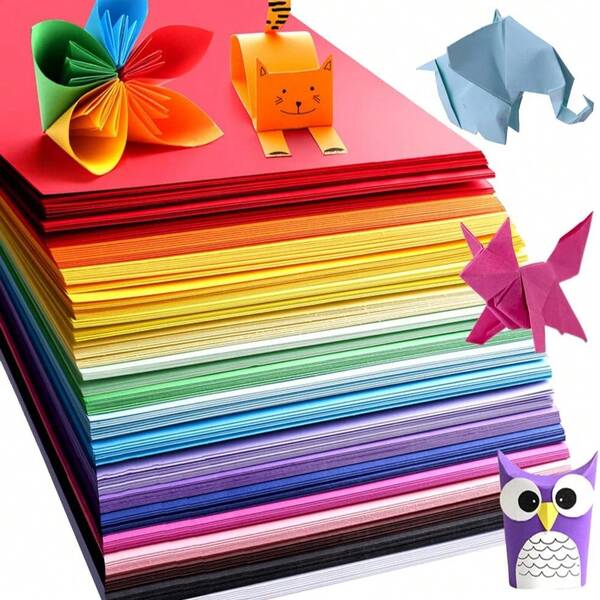 Papel Origami, Pacote com 200 folhas - 20 cores vivas - Frente e verso - 6 polegadas quadradas, Papel fácil de dobrar para treinamento de iniciantes adultos em projetos de artes e ofícios.