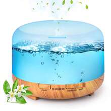 1 Stück 500ml Holzmaserung Farbe 5V 2A USB betriebener Aromatherapie Diffuser SQ5, Duftöl Aroma Diffuser mit automatischer Abschaltung (wenn Wasser leer) und 7 Farbatmosphärenlichtern, inklusive Fernbedienung, geeignet für Raum, Büro, Spa - Gelbes Holzöl-Set - Übersicht 5