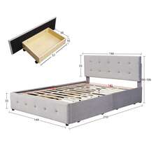 Upholstered Bed 140 X 200 Cm, Double Bed With Drawers, Slatted Base And Backrest, Skin-Friendly Double Bed In Velvet Fabric For Adults And Teenagers, Grey (Mattress Not Included) - Grey - View 9