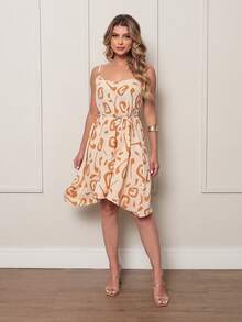 MEMORY New Charming Geometric Strappy Dress | Polyester - Beige - View 5