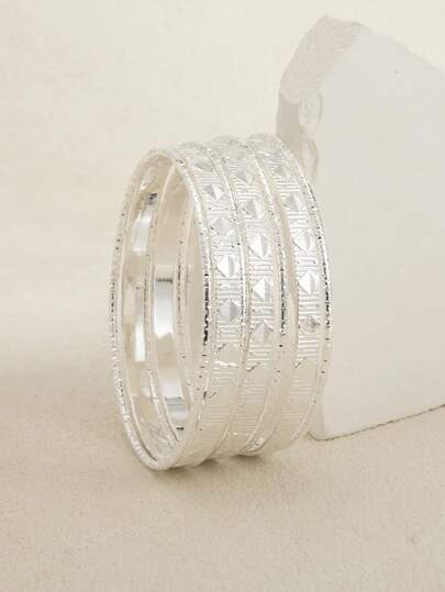 7pcs 3-9Y Girls' Fashionable Luxury Niche Elegant High-End Metallic Geometric Rhombus & Star Stacking Bangle Bracelets