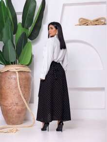 VISCOLINHO WRAP SKIRT WITH SLIT LINING - BLACK OPÁ - Lunares negros - Ver 7