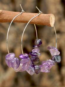 天然紫水晶耳环，二月生辰石，优雅紫色宝石吊坠耳环，饰有刻面珠子，水滴形、几何形和圆形吊坠耳环（天然宝石颜色可能有所不同） - 紫色 - 查看 16