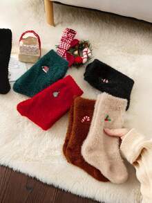 5 Pairs Fluffy Christmas Socks For Women, Mid-Calf, Warm Lining, Suitable For Autumn/Winter, Home & New Year Floor Socks - 彩色 - 查看 1