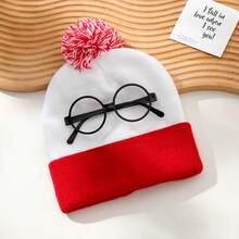 暖红色和白色“威利在哪里？”针织帽和无镜片眼镜框角色扮演游戏，节日派对礼物，冬季男女情人节帽子圣诞节 - 彩色 - 查看 15