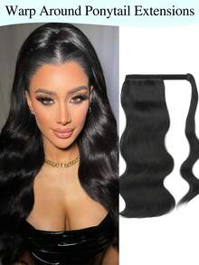 环绕式马尾辫，自然长波浪马尾辫接发，18英寸耐热合成自然波浪假发，环绕式马尾辫接发，适合女性日常使用 - 彩色 - 查看 19