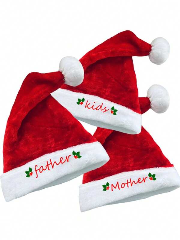 Short Plush Christmas Hat For Family, High-End Style. For Parents And Children During Christmas. Embroidered Christmas Hat Decoration.