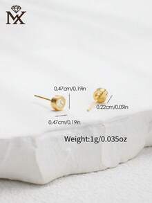 1 Pair 925 Sterling Silver Minimalist Round Cubic Zirconia Stud Earrings, Suitable For Daily Wear