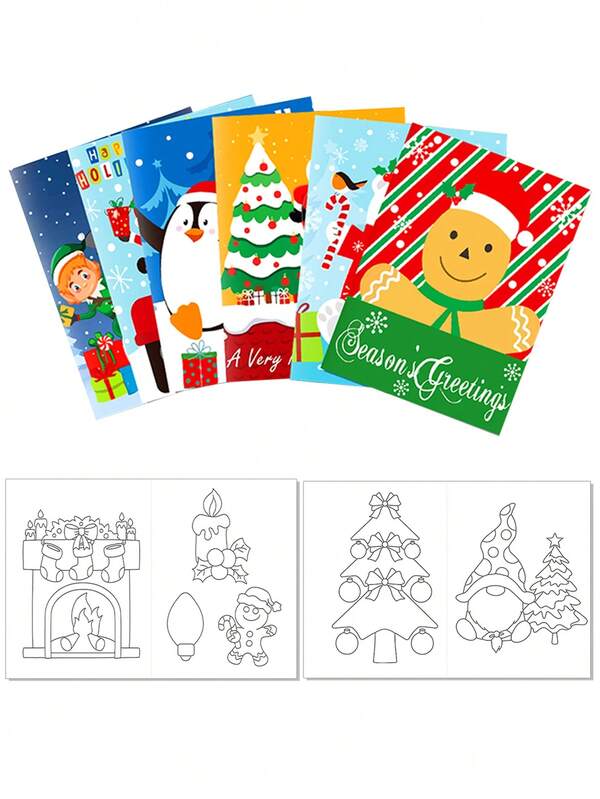6Pcs Christmas Coloring Book,Merry Christmas Picture Book Including Christmas Tree,Santa Claus,Snowman,Penguin,White Bear,Elf And Gingerbread Man Design,DIY Graffiti Book,Cartoon Small Drawing Book,Perfect For Painting And Originality,Christmas Party Favors,Christmas Decorations For Home,Xmas Party Supplies,Christmas Decor,Winter Decorations,New Year Party Supplies,Christmas Gift For Kids