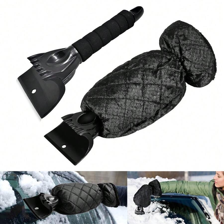 Car Windshield Ice Scraper Mitt Waterproof Snow Shovel Brush With Warm Gloves Scratch-Free Snow Removal Tools For Car Cleaning