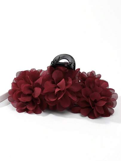 1 pieza Pinza de pelo grande de 13 cm con flor de rosa de malla de unicolor, dulce y elegante para la escuela, fiestas, bodas, vacaciones. Accesorio de pelo elegante de invierno, pinza de moda para el cabello, accesorio de pelo esencial para vacaciones de verano y playa