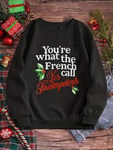 Women's Fun French Slogan Sweater - 'You Are The Person French Call Les Incompents' - Black Crew Neck Pullover With Red Text - Everyday Casual And Christmas Outfit - Machine Washable All-Season Sweater, Suitable For French Culture Enthusiasts - Loose Crew Neck Geometric Print Holiday Casual Wear - Festive French Theme Design - Soft Comfortable Fabric - Perfect For Layering, Ugly Christmas Sweater, Women's Christmas Sweater, Women's Ugly Christmas Sweater, Women's Oversized Sweater, Mental Health Sweater - White And Navy Off-The-Shoulder Cropped Top - màu đen - Xem 1