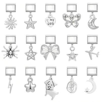 1件DIY模块化互锁手链吊坠，饰有心形、蝴蝶、月亮和花朵元素，适合作为派对礼物送给朋友/情侣，适用于圣诞节、新年、万圣节、情人节，设计精美，不锈钢材质，本地制造，实用时尚，圣诞节和万圣节必备，沉稳的秋季色调