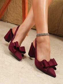 Giày cao gót thanh lịch, gợi cảm có nơ trang trí, mũi nhọn, thoải mái cho bữa tiệc - Màu Đỏ Sâu - Xem 3