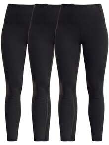 3 Pack, Women's High Waist Athletic Leggings With Side Pockets, Stretch Nylon And Spandex Training Pants, Slim Fit Shaping Fitness Leggings, Comfortable Activewear For Sports, Running, Yoga And Everyday Wear - Black - View 1