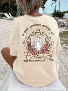 Beige Catholic T-Shirt Blouses Cenaculo Maria Comfort Gift 100% Cotton - Beige - Visa 2