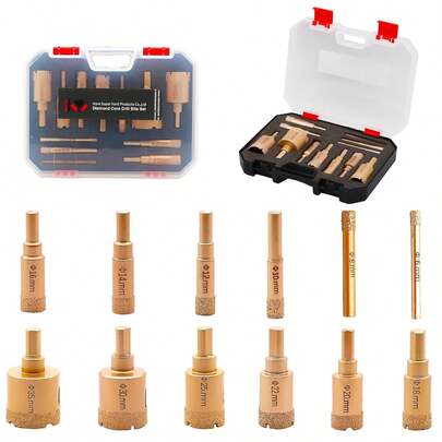 12pcs/Set Diamond Drill Bit Set For Glass, Marble & Stone - 6-35mm Hole Saw Kit With Hand Tools, Granite, Tile, Ceramic