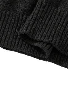 Men's Solid Color Half-Zip Dropped Shoulder Loose Casual Sweater, Long Sleeve Top - Black - View 7