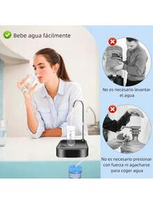 Bomba dispensadora de agua eléctrica, recargable, portátil, dispensador de agua portátil recargable por USB-C para uso doméstico - Negro - View 3