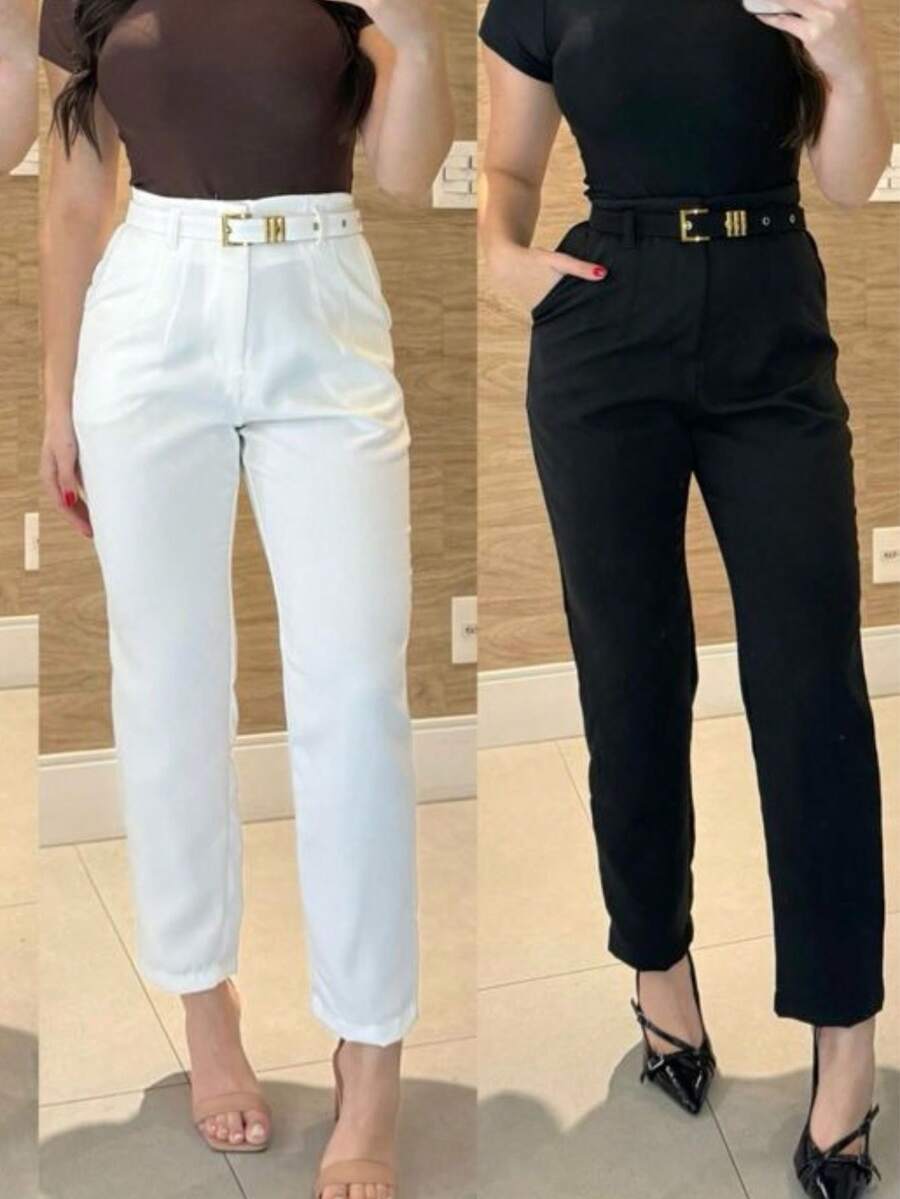Women's High-Waisted Tailored Trousers - 黑色 - 查看 1