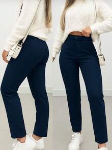 Women's High-Waisted Tailored Trousers - Navy Blue - View 2