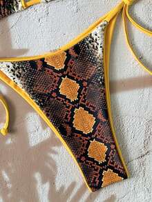 Bộ bikini hai mảnh họa tiết da báo dành cho nữ, thích hợp cho kỳ nghỉ biển và lễ hội Halloween, mùa hè 2025. - Da rắn vàng - Xem 6