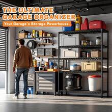 M MZG 2000 Lbs Heavy Duty Adjustable Metal Shelving Unit 5-Tier Black Storage Shelf Multi-Use For Garage, Pantry, Kitchen, Warehouse, Basement, Closet – 17.7" D X 47.2" W  X 72" H - 黑色 - 查看 6