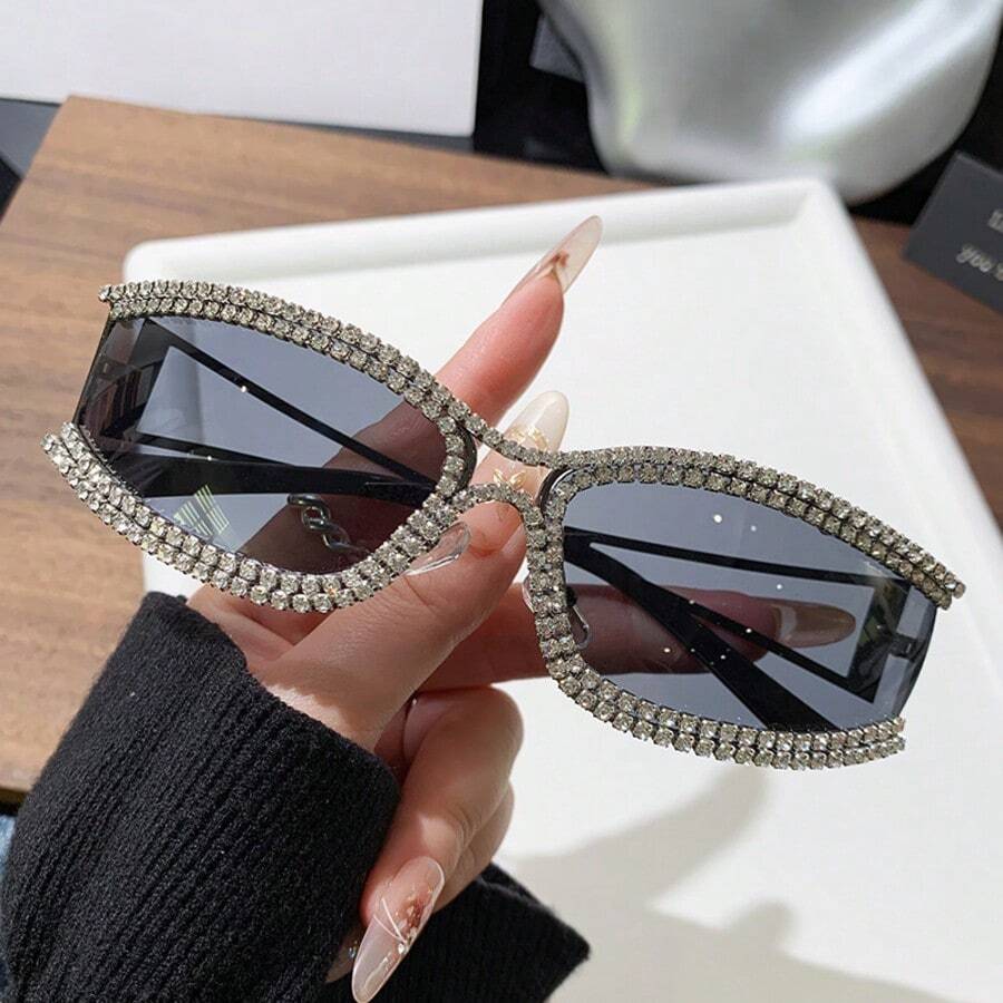 25 New Retro Rhinestone Embellished Personalized Cat Eye Fashion Glasses, High-End Chic Eyewear For Women, Y2K European And American Style - Multicolor - View 1
