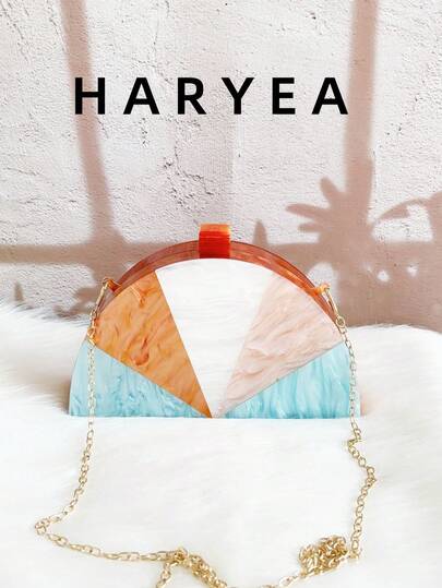 Bolso de embrague de acrílico con diseño geométrico de venas de hojas, bolso de caja rígida cruzado, bolso de novia, bolso de patchwork, bolso cuadrado pequeño para vestido de noche de mujer