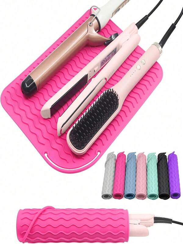 Heat Resistant Silicone Mat, Portable Travel Hot Tool Pad Sleeve For Curling Iron, Straightener And Other Styling Tools, Brush Holder, Makeup Brush Holder, Vanity Accessories, Hair Tools, Room Decor, Makeup Organizer, Organization And Storage, Halloween, Dorm Essentials, Travel Essentials