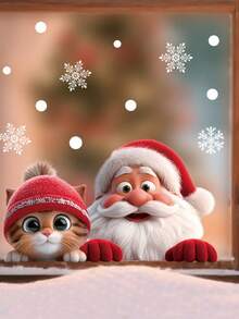 1 buc autocolant Moș Crăciun pentru sticlă, decal autoadeziv static detașabil, potrivit pentru dormitor, living, verandă, ferestre, reutilizabil vizibil pe două fețe, autocolant artistic pentru decor de Crăciun