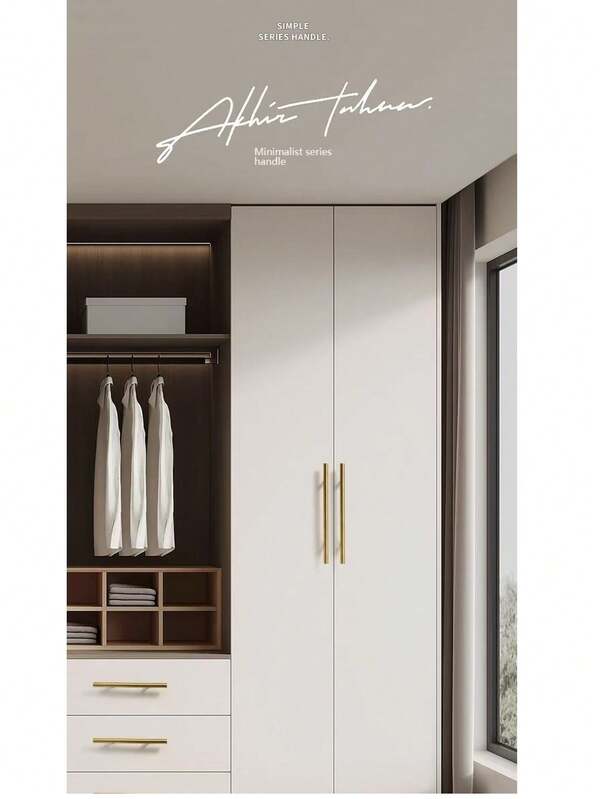 6 piezas de tiradores de gabinete de estilo estadounidense en tono dorado, universales para armarios, gabinetes de zapatos, gabinetes de almacenamiento, cajones de gabinetes de cocina, con una longitud total de 150 mm, herrajes de puerta de dormitorio con acabado de metal cepillado