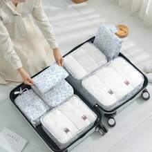 8 Set Travel Storage Bag Packing Cubes Portable Clothes Packing Cubes,Lightweight Waterproof Luggage Organizer For Clothes, Shoes, Makeup, Accessories - 藍花 - 查看 1