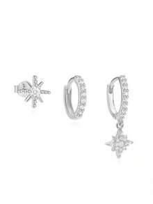 rakol 6pcs Set Elegant Shiny Copper-Tone Cubic Zirconia Star & Moon Earrings Set, Gift For Women - Style 7 - View 10