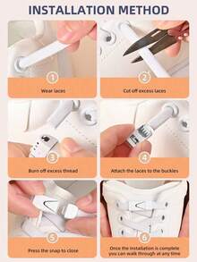 1pair Elastic No-Tie Shoe Laces With Switch Button, Black, Fits For Sneakers, Sports Shoes, Casual Shoes,White Shoes,Basketball Shoes, Trainers Running Shoes Summer - 白色 - 查看 5