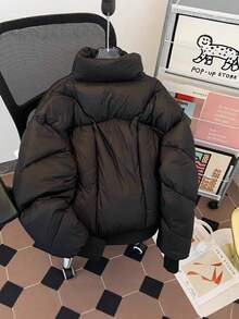 Deconstructing Short Down Cotton Jacket Men's Winter Thick High Collar Bread Coat Loose American Warm Cotton Jacket - 黑色 - 查看 1