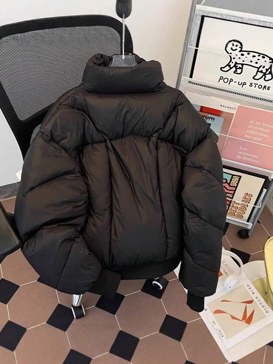 Deconstructing Short Down Cotton Jacket Men's Winter Thick High Collar Bread Coat Loose American Warm Cotton Jacket - 黑色 - 查看 1